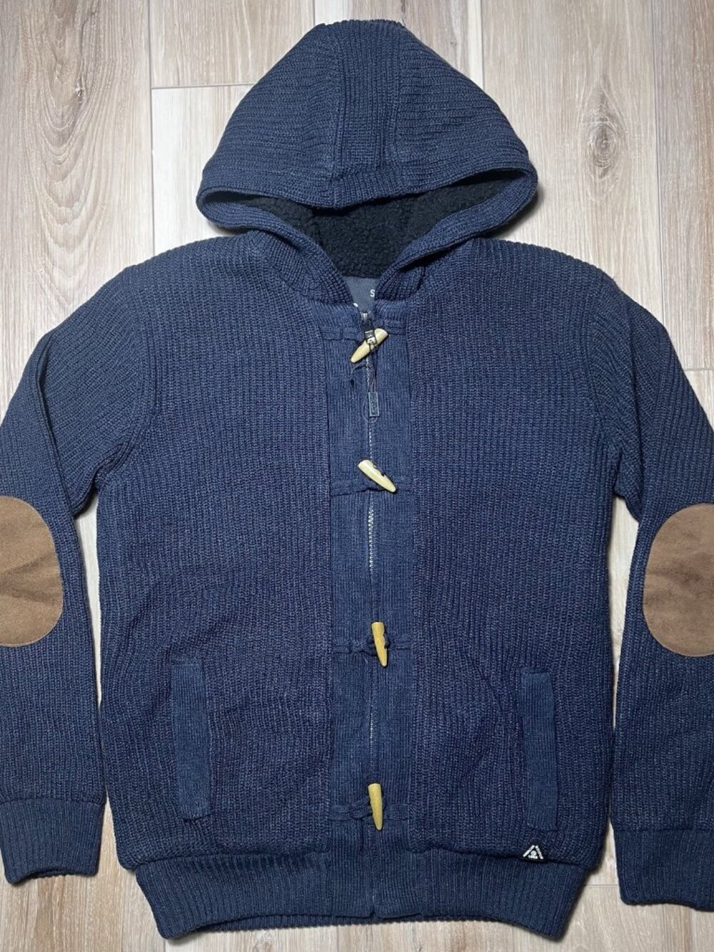 American Stitch Toggle Blue Knit Hoodie Jacket - Men Size Small